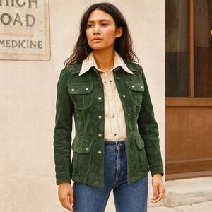 Lucky Brand Green Suede Leather‎ Jacket Women's S Safari Utility Western Coat